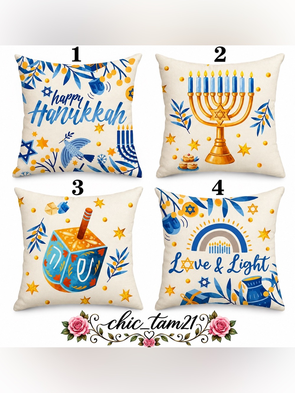 Happy Hanukkah Decorative Pillow Cover Gifted Pillow Included